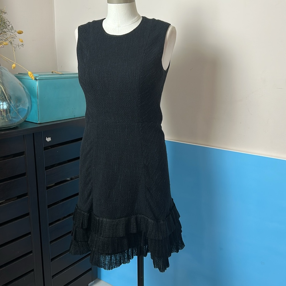 Theory Black Deddie Silk Lined Fit and Flare Mini Dress size small ruffle skirt